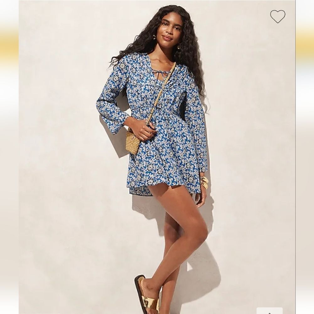 J Crew Tiered Tie Front Beach Dress in Colbalt Floral Cotton Voile XSMALL NWT